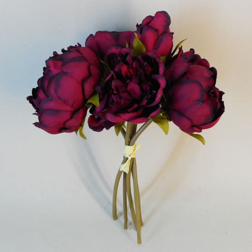 Artificial Peony Posy Burgundy 28cm Artificial Flowers